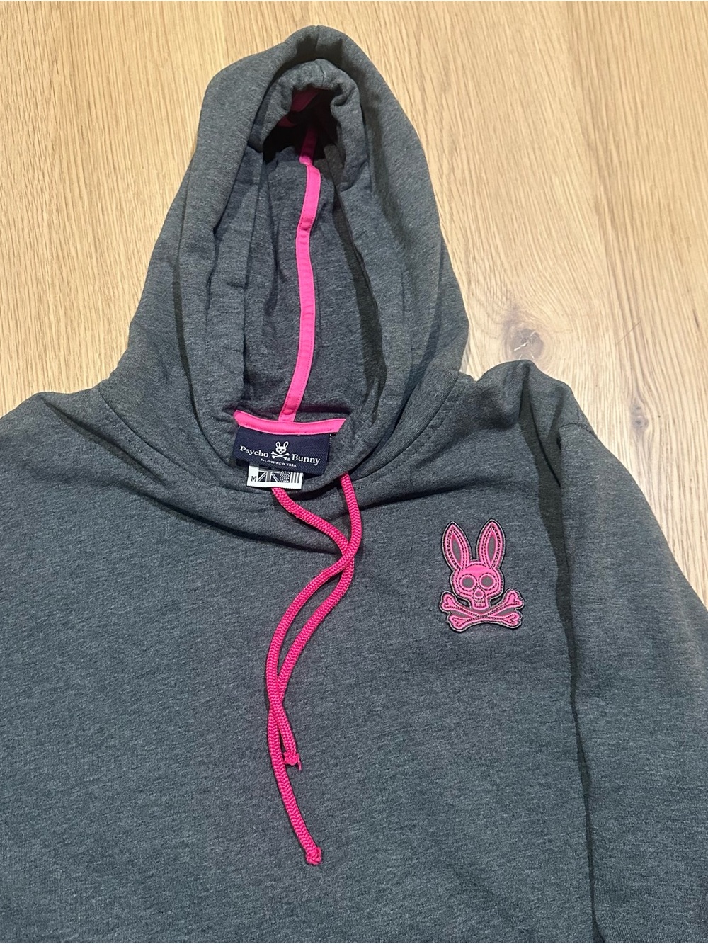 Psycho Bunny Gray Sweatshirt Hoodie with Pink Logo Medium